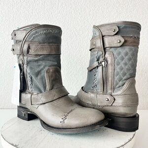 Lane Dustoff Women’s Western Boots Gray Moto Harness Zip Ankle Size 8